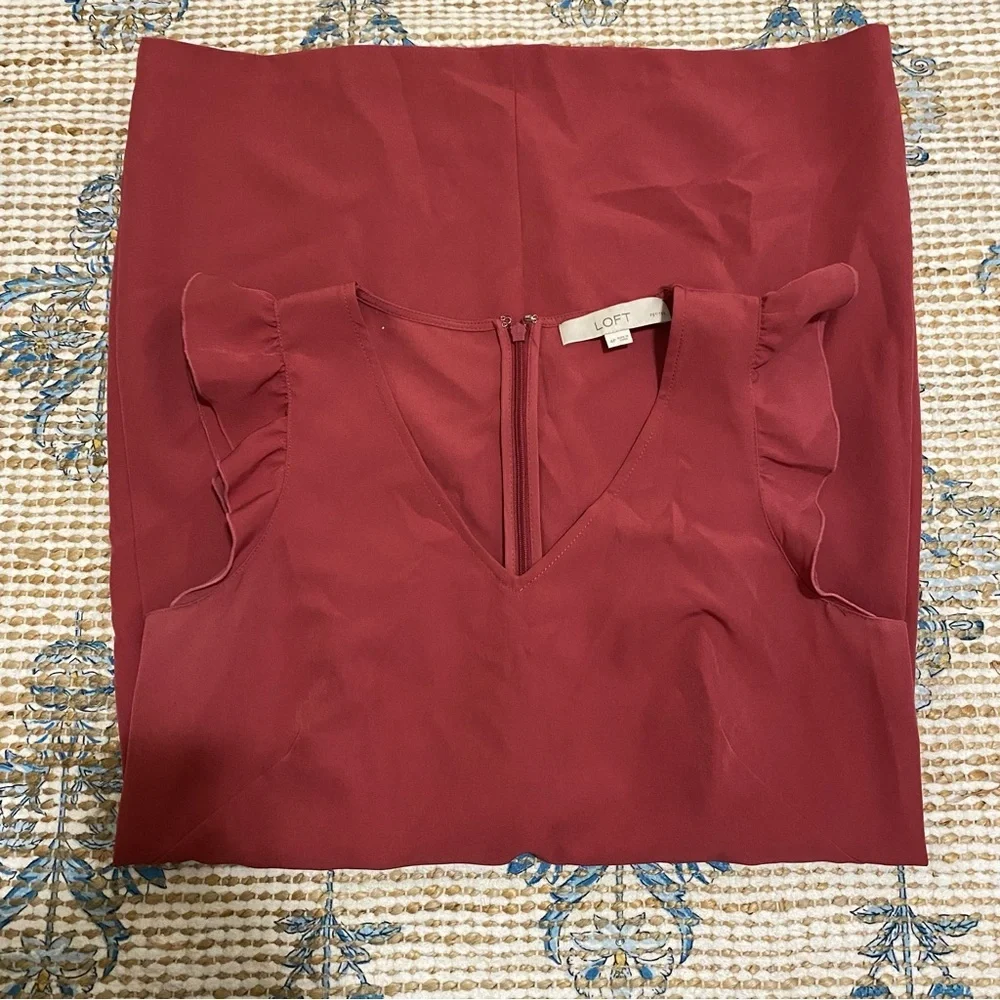 LOFT Red Ruffle Sleeve Mini Dress - Picture 4 of 6